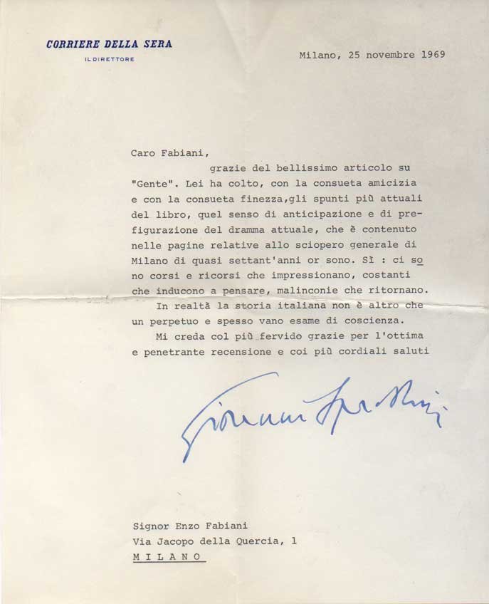 Lettera dattiloscritta con firma autografa inviata al poeta e giornalista …