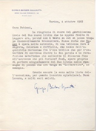 Lettera dattiloscritta con firma autografa inviata al poeta e giornalista …
