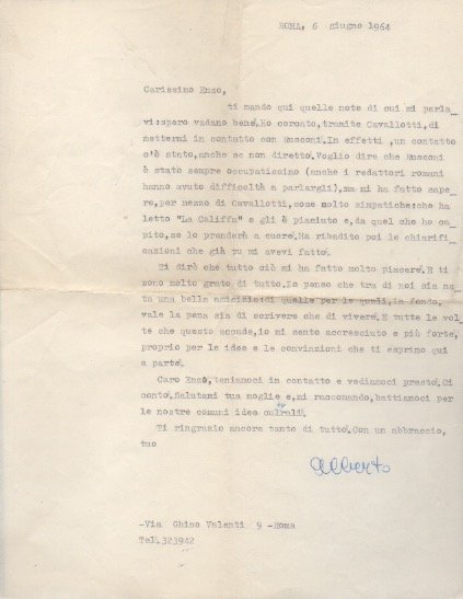 Lettera dattiloscritta con firma autografa inviata al poeta e giornalista …