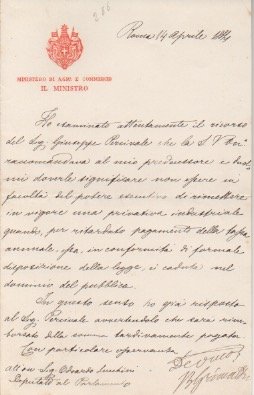 Lettera manoscritta con firma autografa.