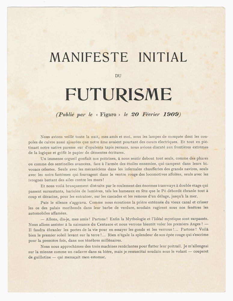 Manifeste initial du futurisme (Publié par «Le Figaro» le 20 …