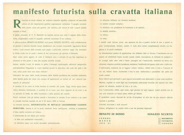 Manifesto futurista sulla cravatta italiana