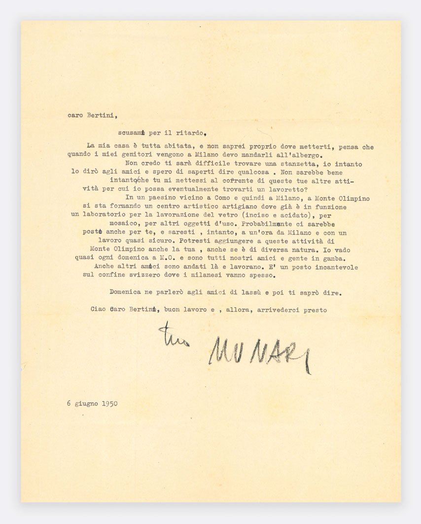 [Munari promuove Monte Olimpino a Gianni Bertini:] Lettera dattiloscritta con … | Immagine principale