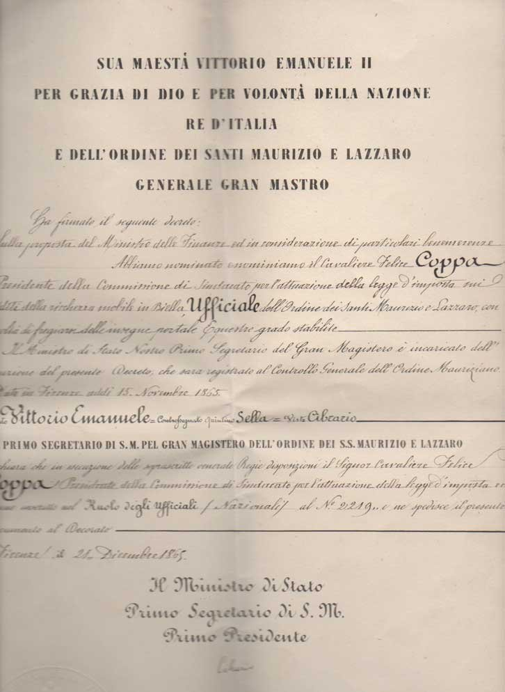 [Ordine di San Maurizio e Lazzaro] Nomina in favore di …