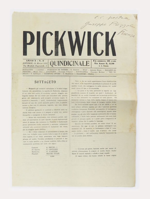 PICKWICK. Quindicinale. Anno I – N. 1 [insieme a:] Anno …