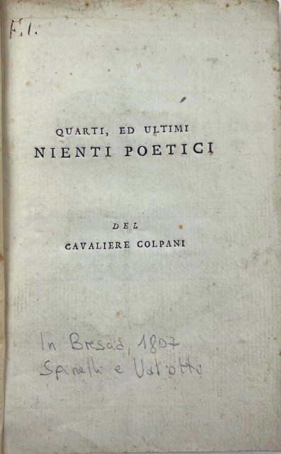 Quarti, ed ultimi nienti poetici del Cavaliere Colpani | Immagine principale