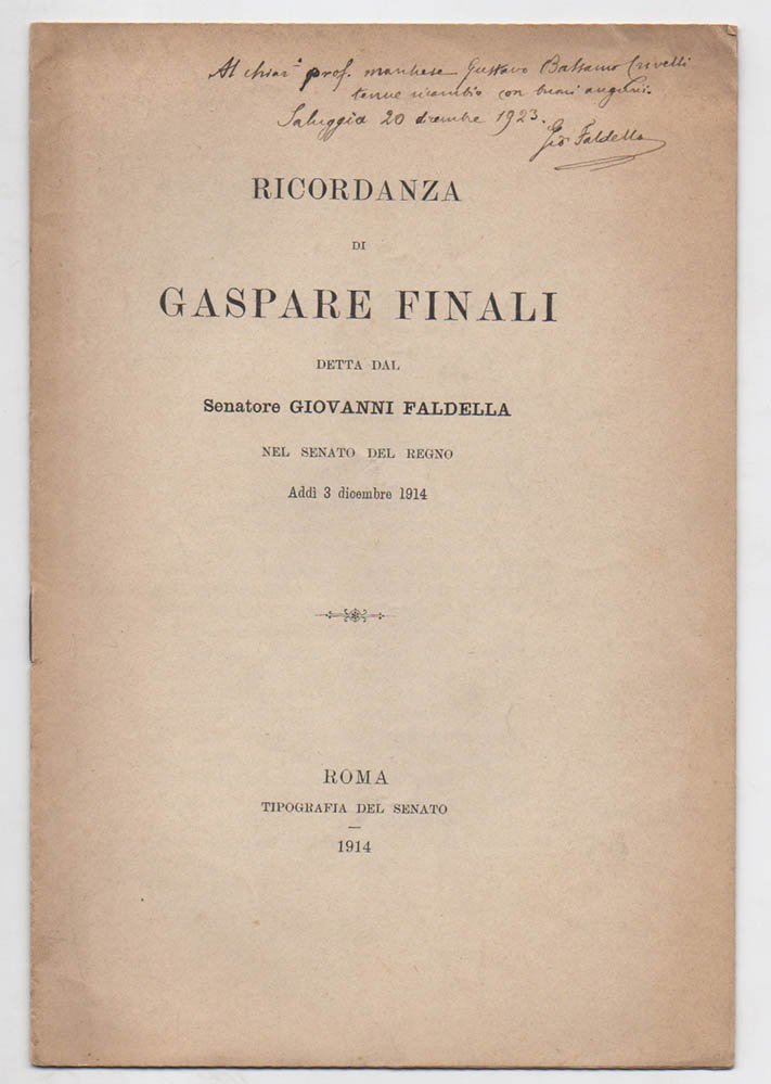 Ricordanza di Gaspare Finali detta dal Senatore Giovanni Faldella nel …