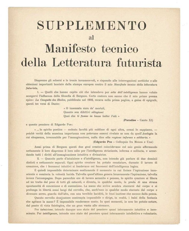 Supplemento al Manifesto tecnico della Letteratura futurista [contiene «Battaglia peso … | Immagine Gallery 1