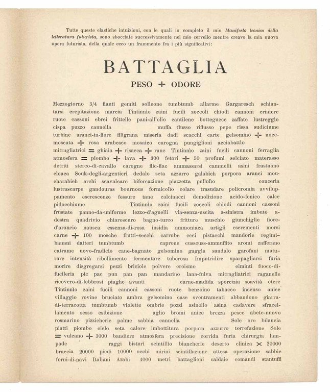 Supplemento al Manifesto tecnico della Letteratura futurista [contiene «Battaglia peso …