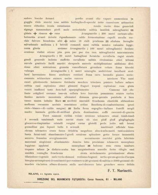 Supplemento al Manifesto tecnico della Letteratura futurista [contiene «Battaglia peso …