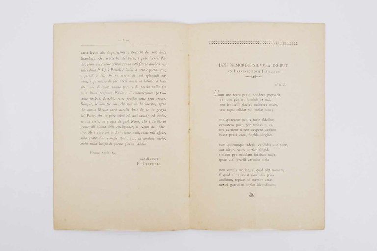 XXVI aprile MDCCCXCIV [26 aprile 1894]. Nozze Fuochi - Turris …