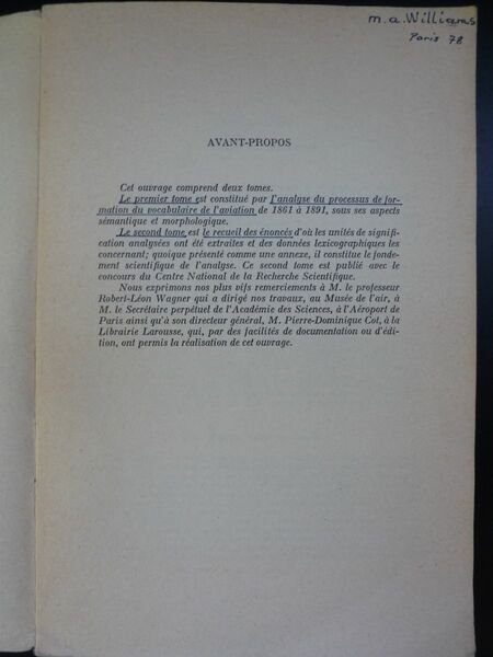 La Formation du Vocabulaire de l'Aviation. Thèse pour le Doctorat …