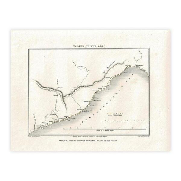 Map to illustrate the route from Genoa to Nice by …