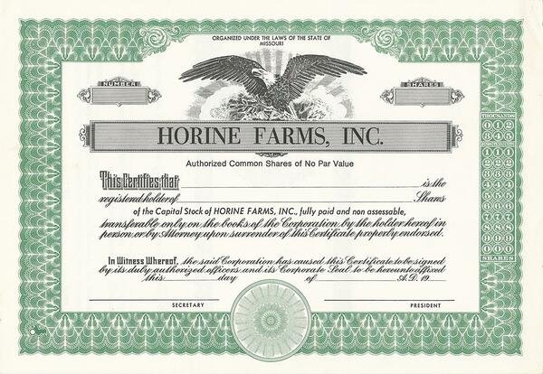 Certificato Azionario - Horine Farms, Inc.