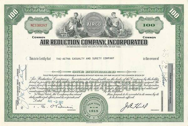 Certificato Azionario - Air Reduction Company, Incorporated 1962