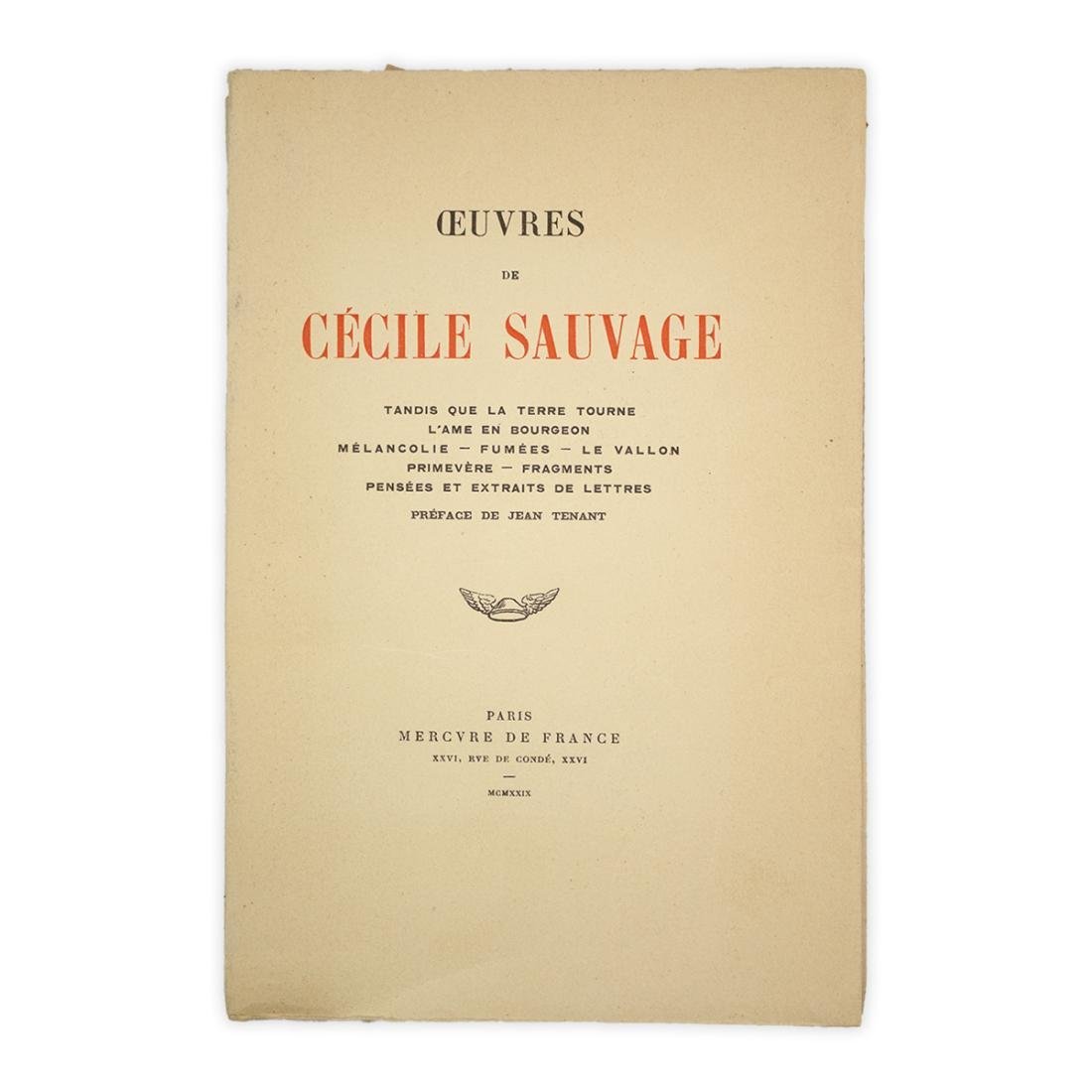 Cécile Sauvage - Oeuvres 1929