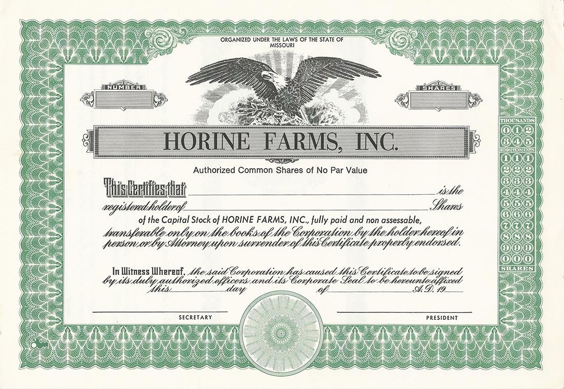 Certificato Azionario - Horine Farms, Inc.