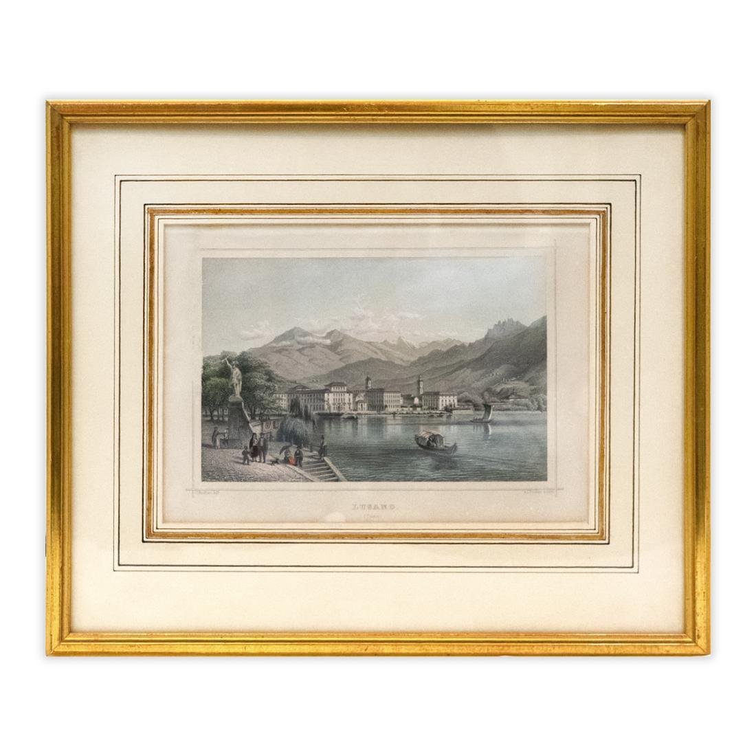 Lugano, Veduta - incisione a colori 1860