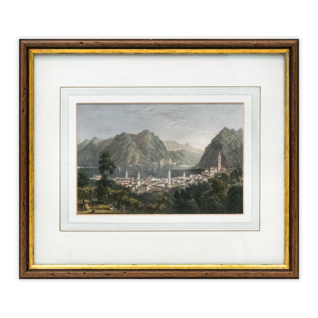 Lugano, vista dai vigneti - Incisione a colori