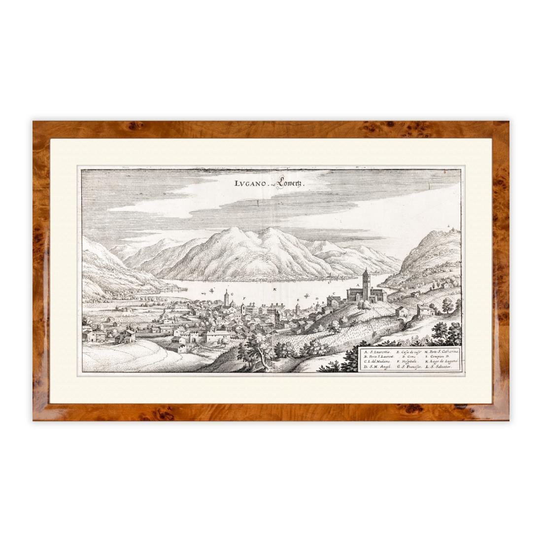 Veduta di Lugano da settentrione - incisione originale Anno 1640