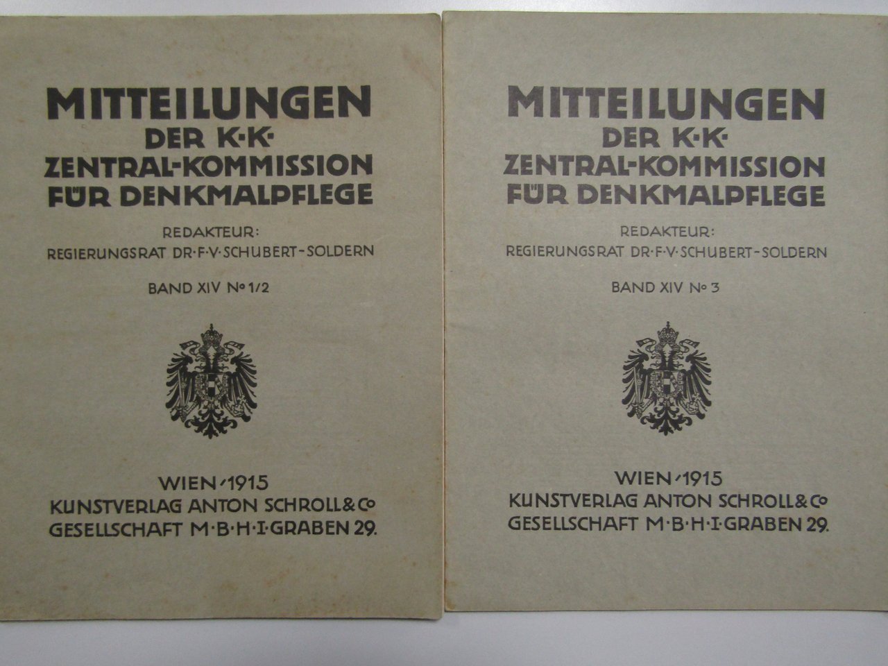 AA.VV. Mitteilungen der k.k. Zentral-Kommission für Denkmalpflege. Schroll. Completa. 1915