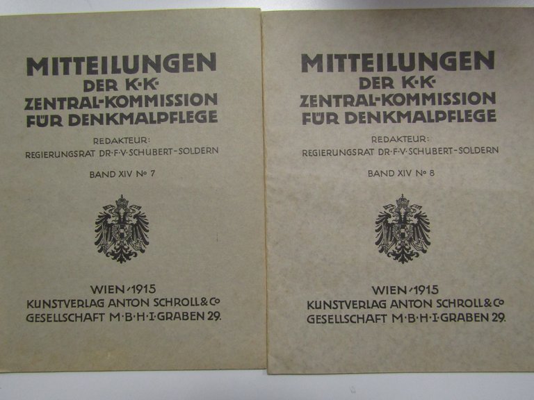 AA.VV. Mitteilungen der k.k. Zentral-Kommission für Denkmalpflege. Schroll. Completa. 1915