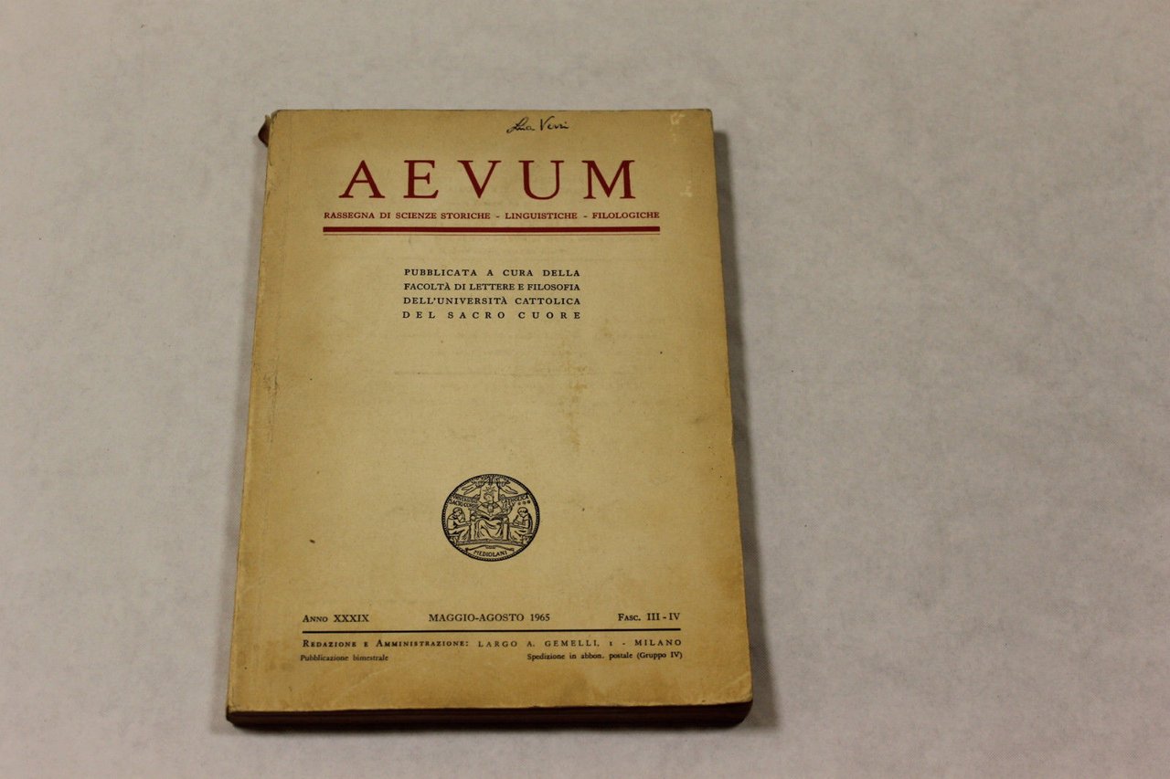 Aevum, rassegna di scienze storiche, linguistiche, filologiche
