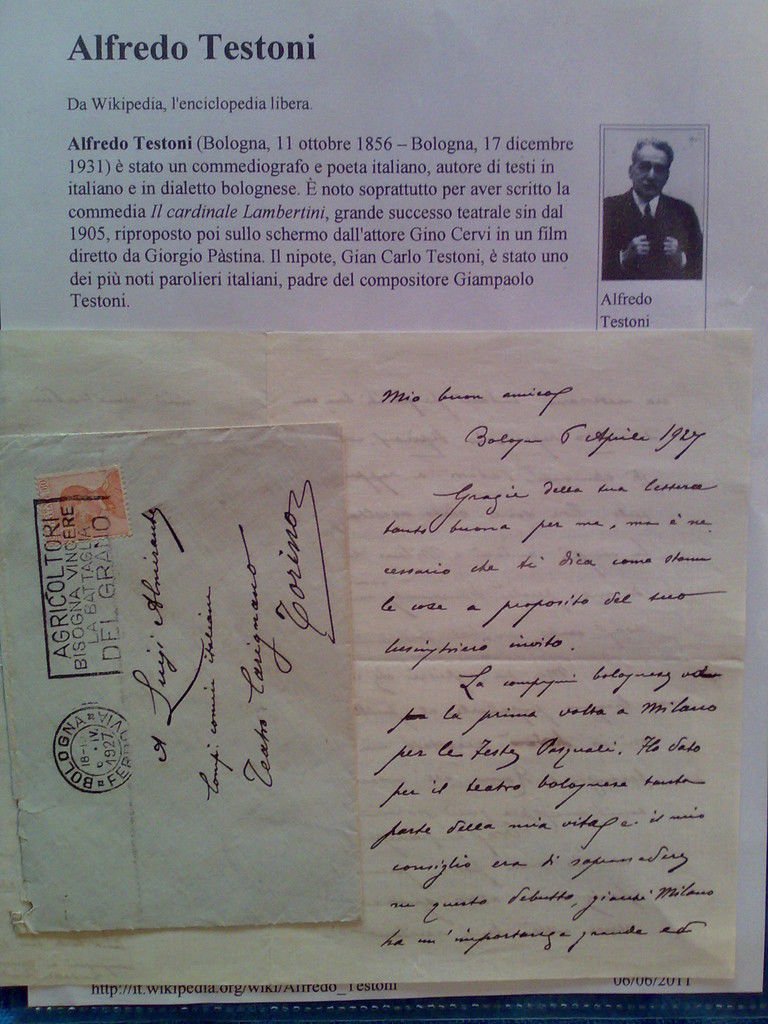 ALFREDO TESTONI - lettera autografa del 6 aprile 1927 a … | Immagine principale