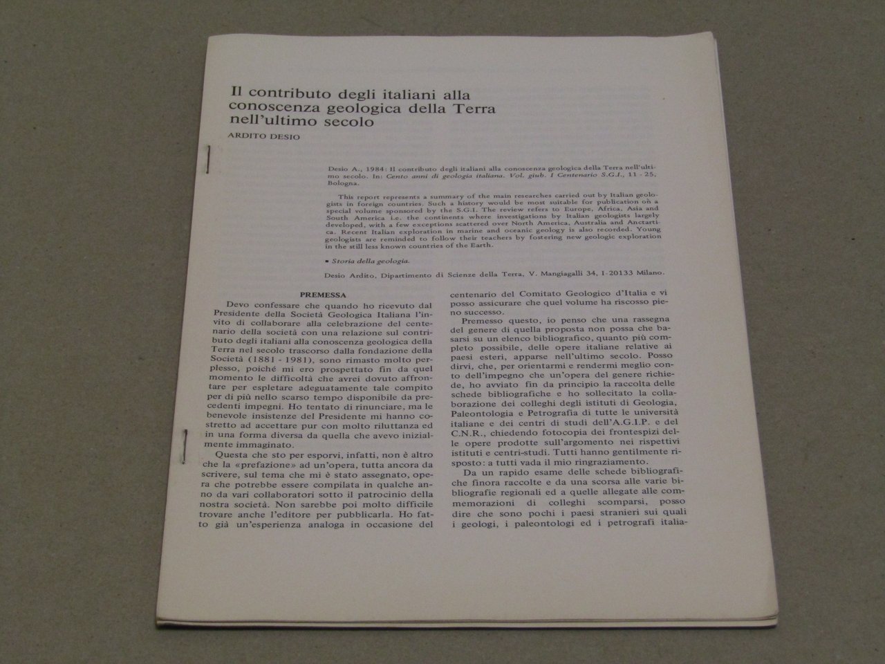 Ardito Desio. Il contributo degli italiani alla conoscenza geologica della …
