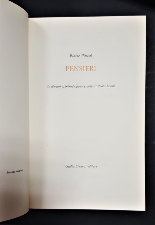 Blaise Pascal. Pensieri. Einaudi. 1962. Con cofanetto
