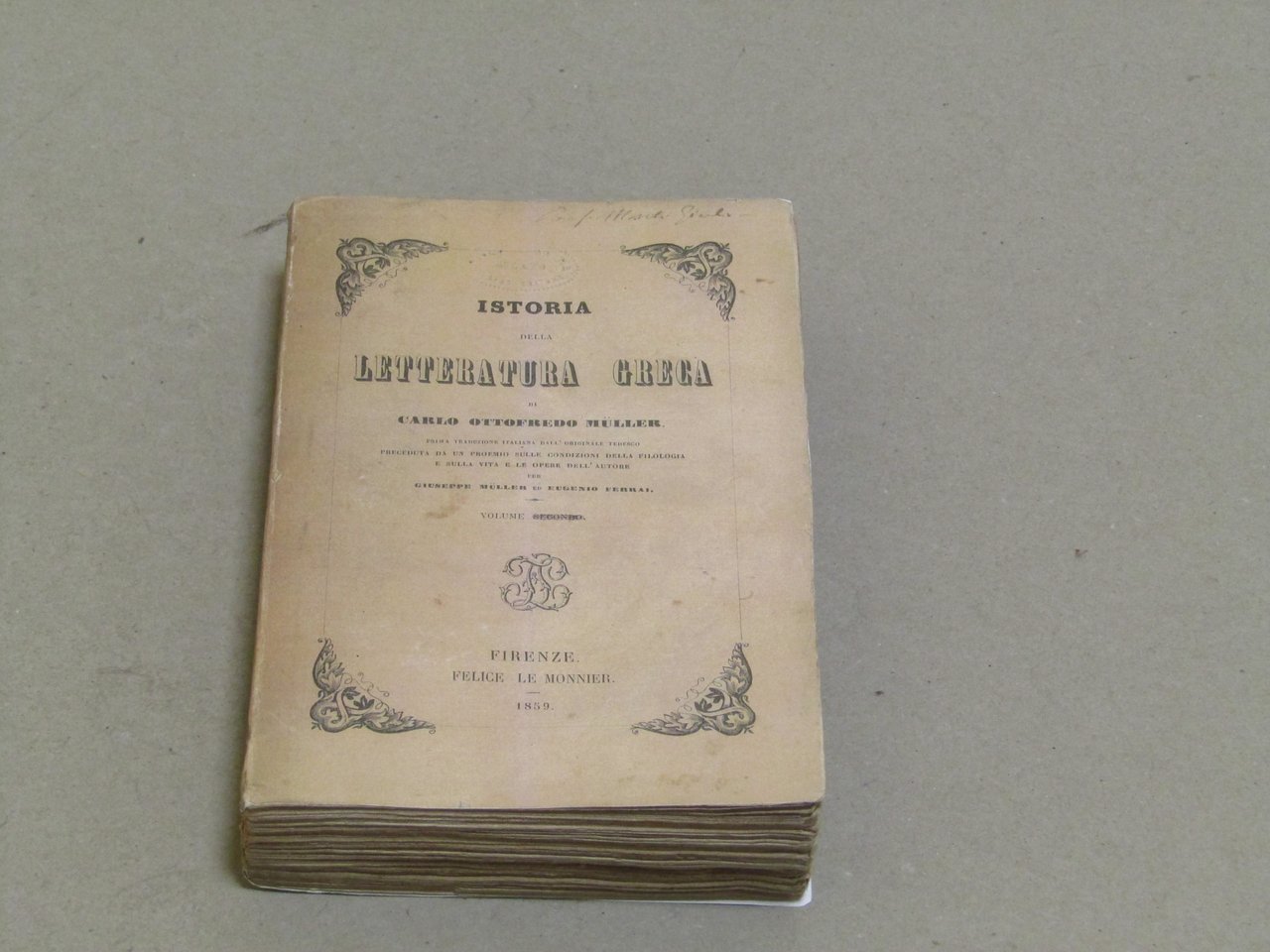 Carlo Ottofredo Muller. Istoria della letteratura greca volume secondo