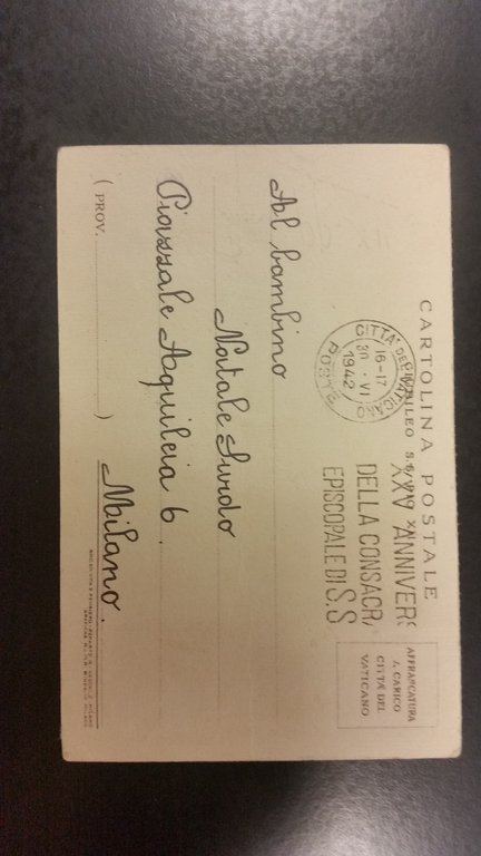 Cartolina anno Giubilare 1942-1943-Papa Pio XII