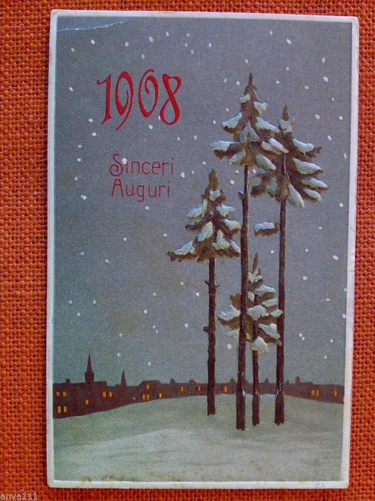 Cartolina Illustrata - 1908 / SINCERI AUGURI - affrancata e …