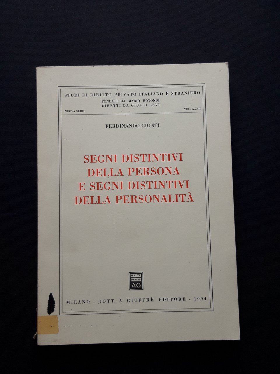 Cionti Ferdinando, Segni distintivi della persona e segni distintivi della …