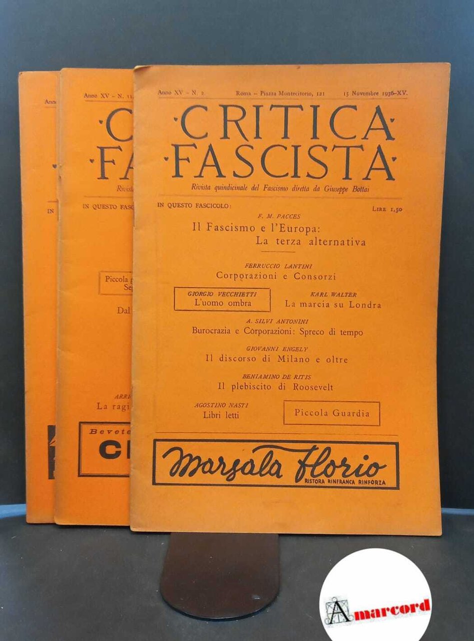 Critica fascista Anno XV numeri 2-4-10-11-13-18-20-24 diretta da Giuseppe Bottai