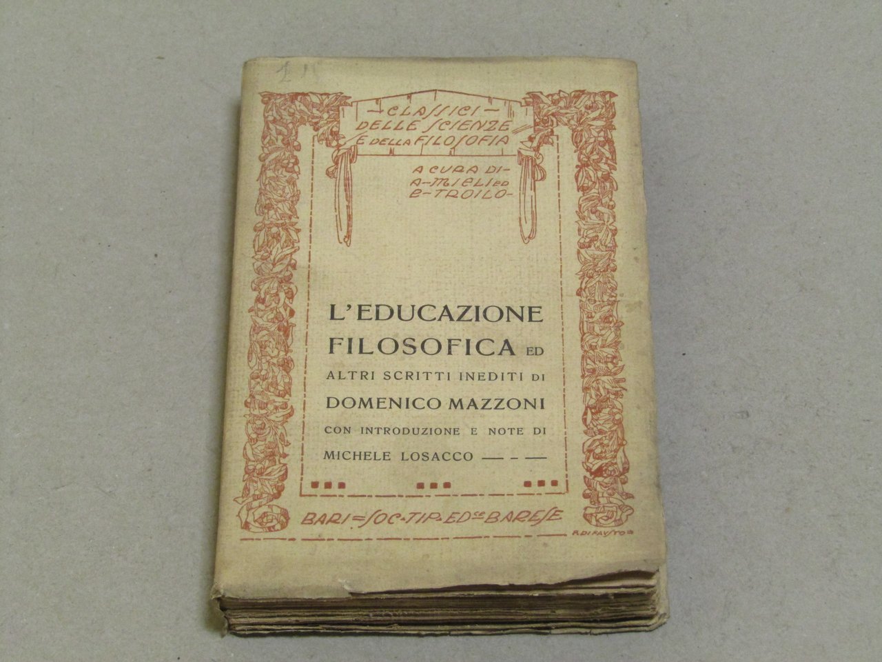 Domenico Mazzoni (a cura di A.Mieli ed E.Troilo). L'educazione filosofica