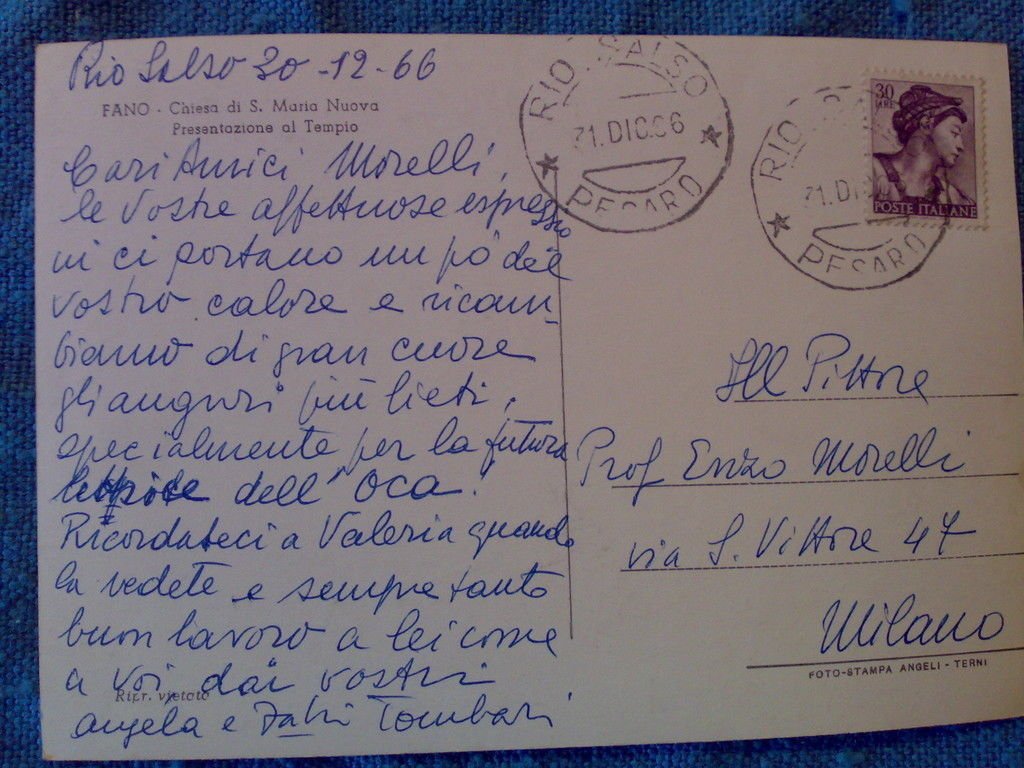 FABIO TOMBARI per ENZO MORELLI cartolina autografa '66