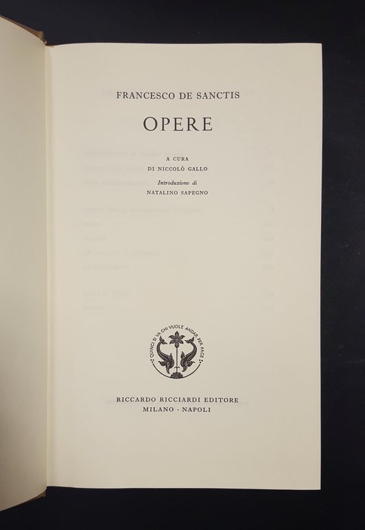 Francesco de Sanctis. Opere. Ricciardi. 1961