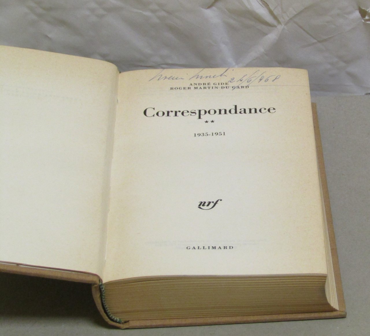 GIDE ANDRE' - MARTIN DU GARD ROGER - CORRESPONDANCE 1935 …