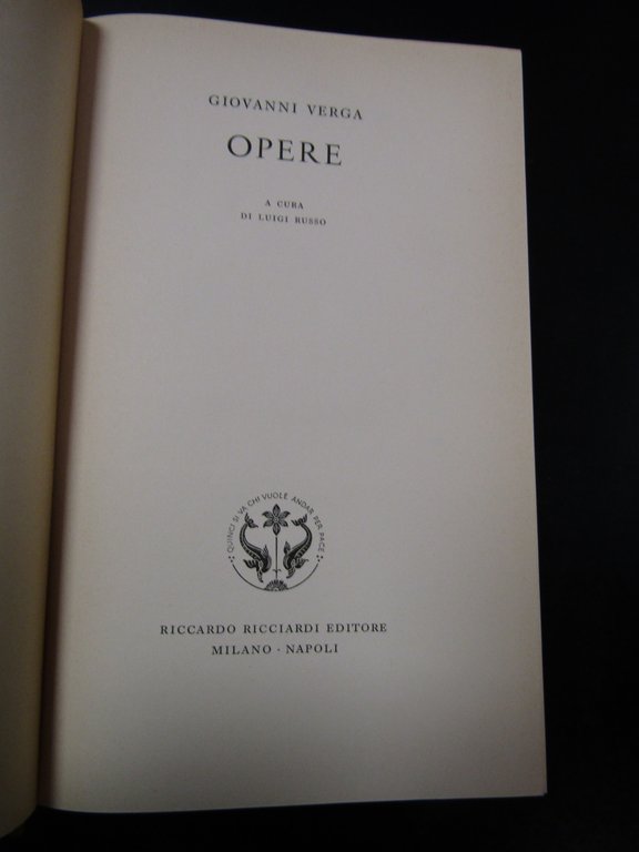 Giovanni Verga. Opere. Ricciardi 1961. Con cofanetto.