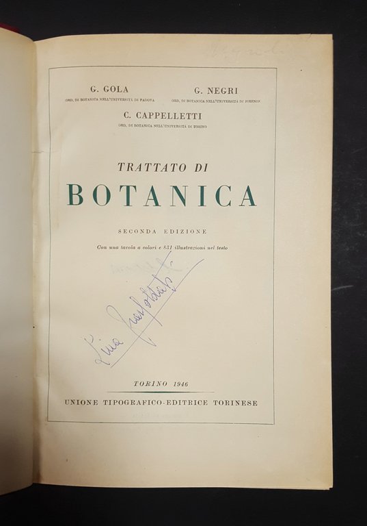 Gola, Negri, Cappelletti. Trattato di botanica. Utet. 1946