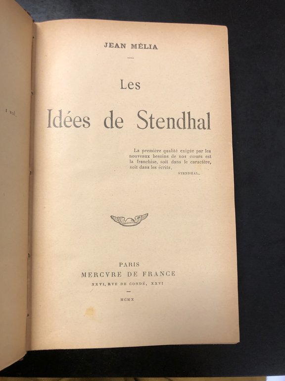 Melia Jean. Les idees de Stendhal. Mercure de France 1910.