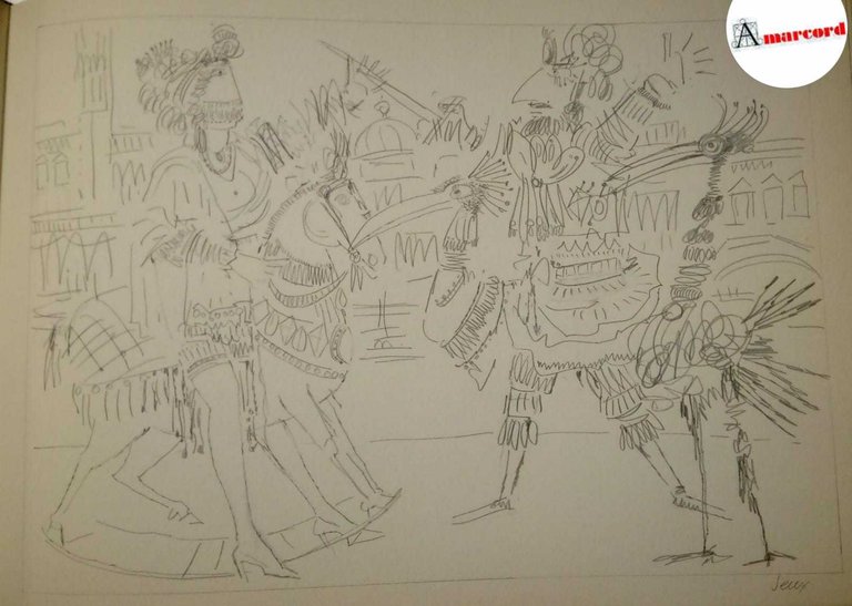 Osvaldo Patani. La femme l'oiseau le masque sur fond venitien. …