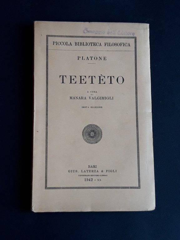 Platone. Teetèto. Laterza. 1942 - I