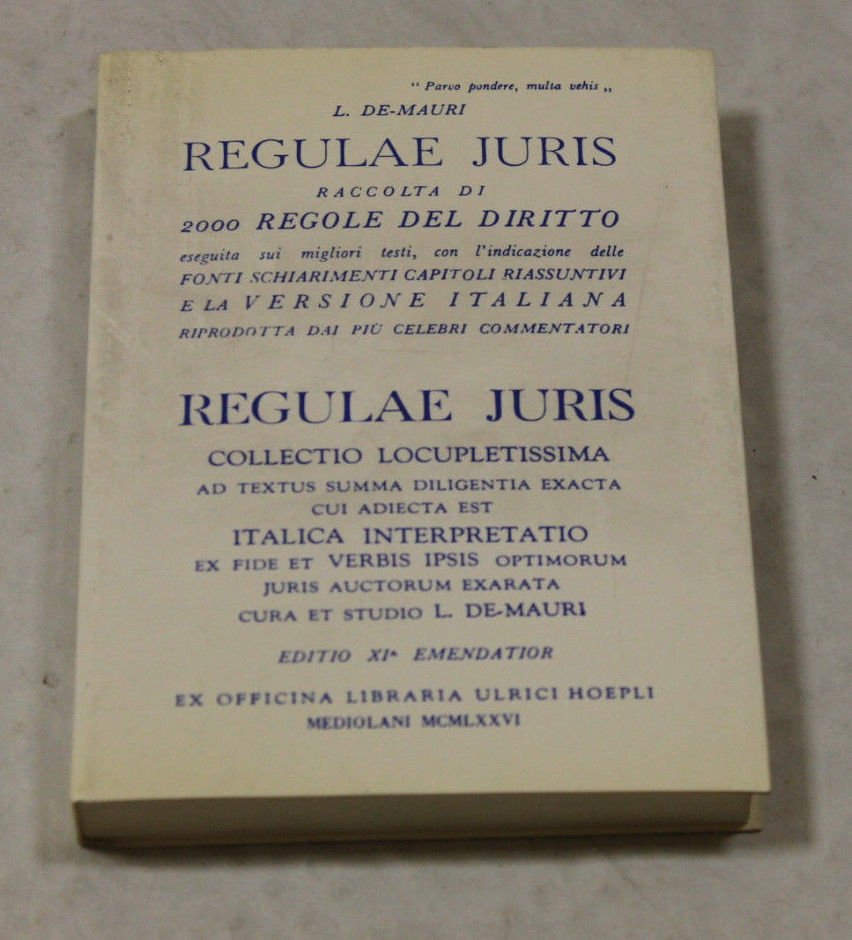 De Mauri, L., REGULAE JURIS LINGUISTICA/FILOLOGIA, L. HOEPLI 1976