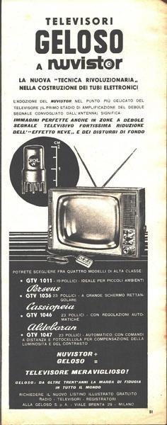 Televisori Geloso a Nuvistor. Pubblicità 1963