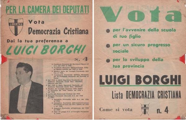 Volantino elettorale Luigi Borghi. Democrazia Cristiana. 1963