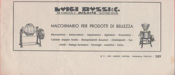Macchinario per prodotti di bellezza. Luigi Buzzi and C. Pubblicità …