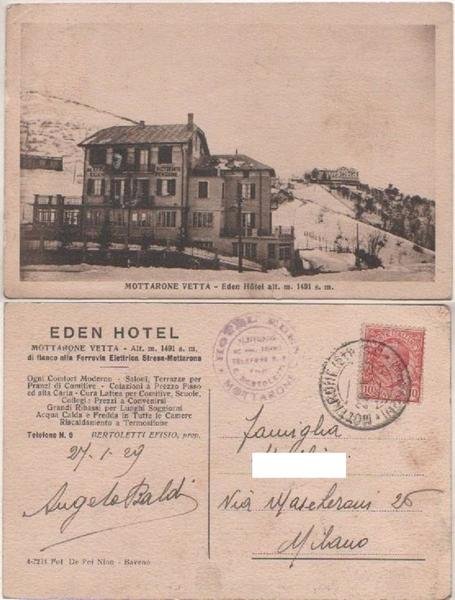 Cartolina - Mottarone vetta. Eden Hotel alt. 1491 s.m. - …