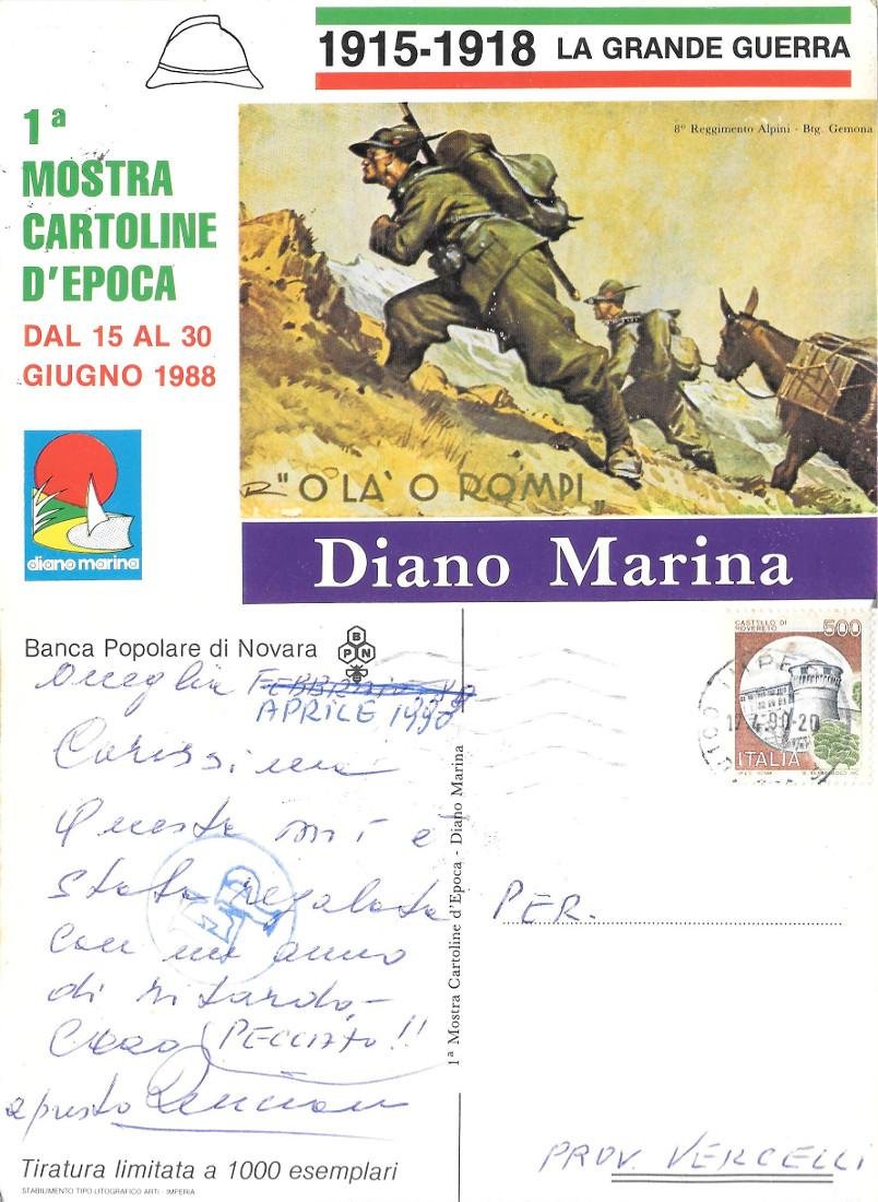 2a Mostra cartoline d'epoca. Diano Marina 1988. Viaggiata 1990